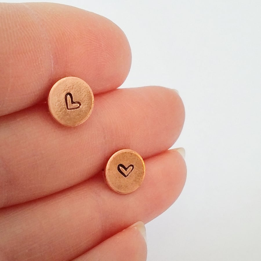 Small Copper Heart Stud Earrings