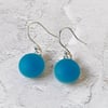 Turquoise drop earrings, fused glass, sterling silver earwires