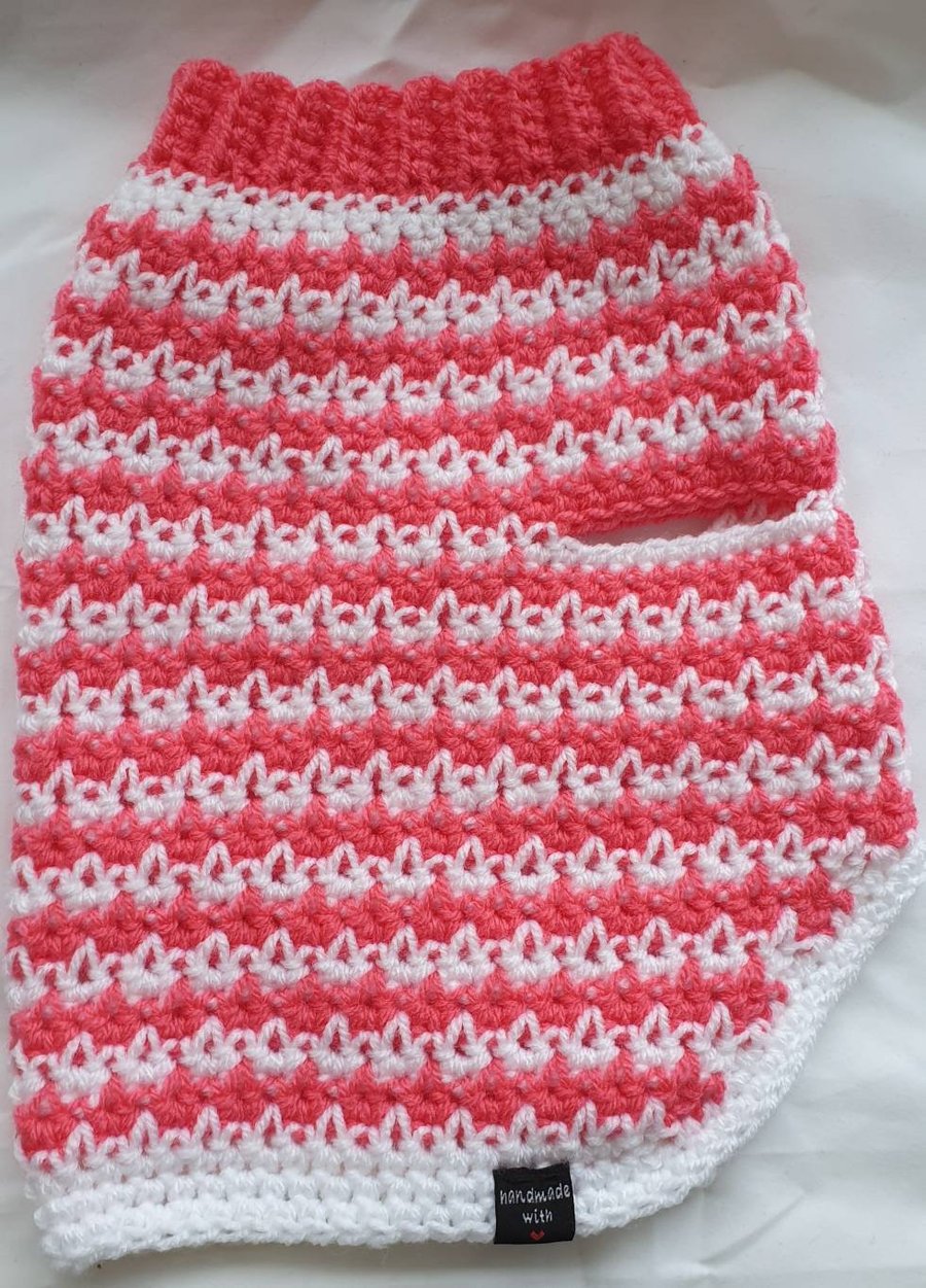Pink and white stripe dog sweater, dog sweater for medium sized dog or puppy