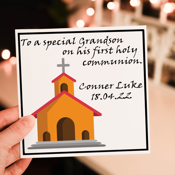 Grandson First Communion Day Card, Holy Communion Card, Congratulations Grandson
