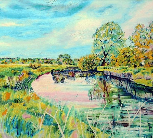Fen River Landscape Greeting Card from Original Oil Painting 