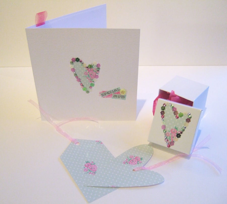  Mothers Day Card,Gift Box & Tags, Handmade Set