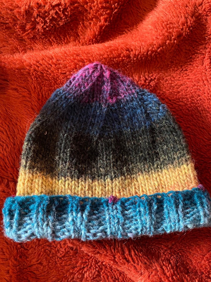 Knitted baby hat multi coloured 