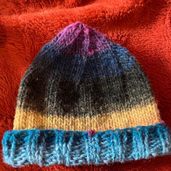 Knitted baby hat multi coloured 