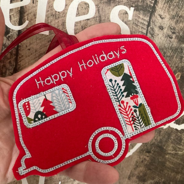 Christmas Happy Holidays Felt Caravan Hanging 