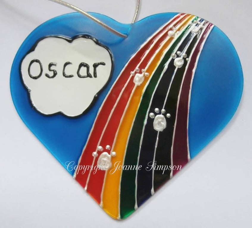 Hand painted pet memorial Rainbow Bridge sun catcher