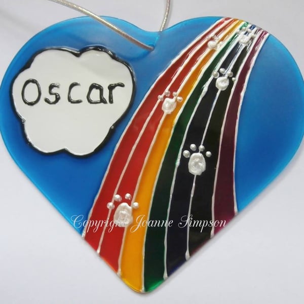 Hand painted pet memorial Rainbow Bridge sun catcher