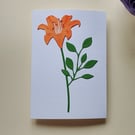 Orange Paper Lily - Flower Shop Moments, Blank Handmade Floral Card 