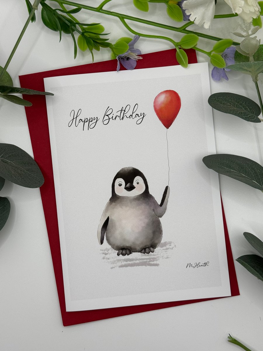 Happy birthday birthday card penguin card Cute card birthday wishes card for him