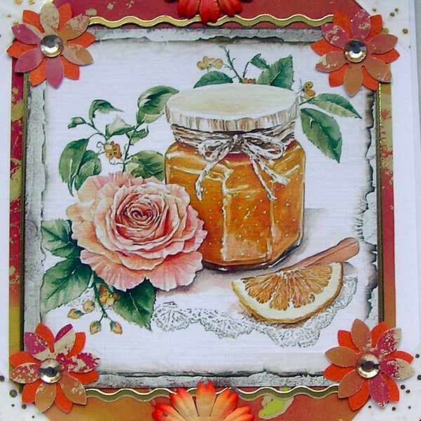 Orange Marmalade - Hand Crafted Decoupage Greeting Card - Blank 2898