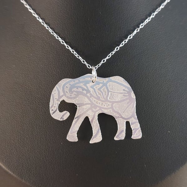 Sterling Silver Etched Mehndi Elephant Necklace