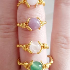 Elegant gold custom handmade wire wrapped dainty crystal rings