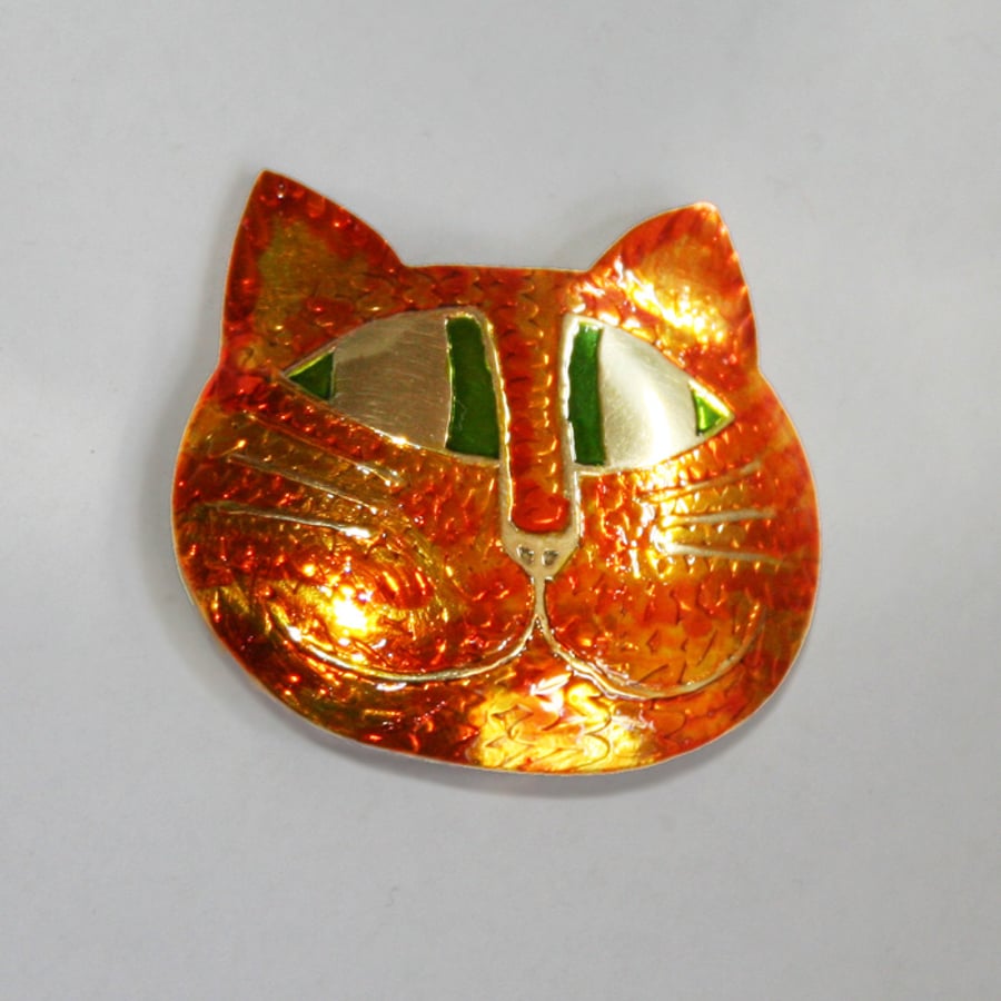 Marmalade or ginger cat face brooch Folksy