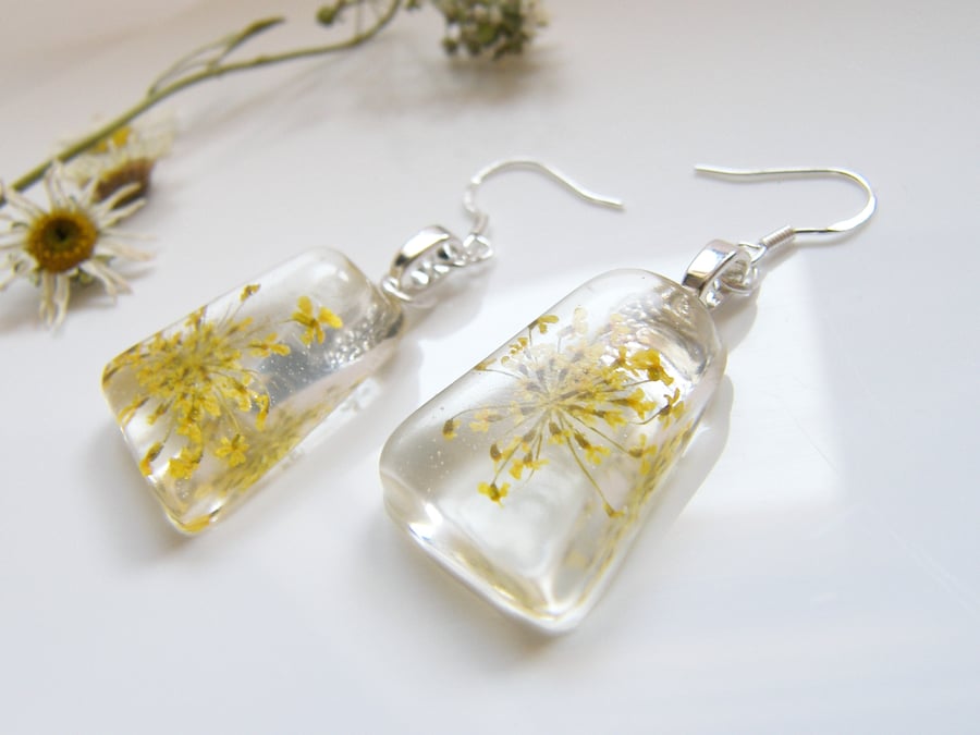Real Lace Flower Earrings in Resin - SUNSHINE LACE