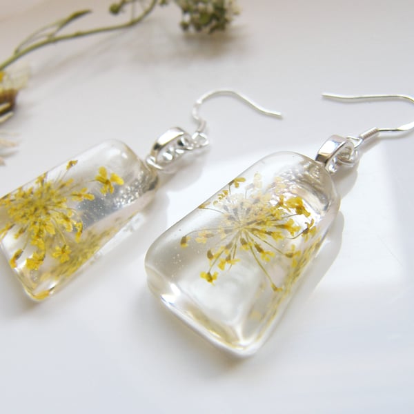 Real Lace Flower Earrings in Resin - SUNSHINE LACE