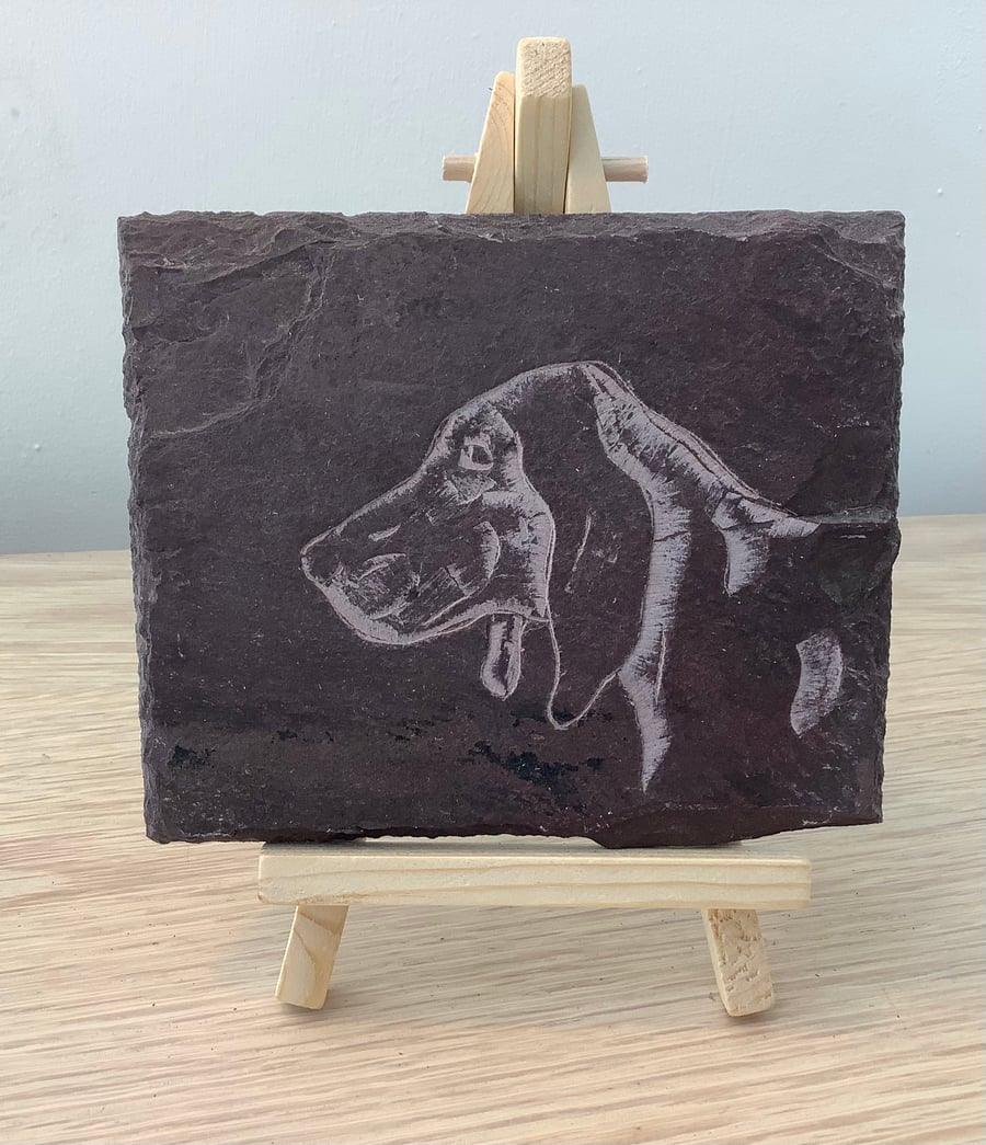 A Dependable Basset Hound Dog - original art hand carved on recycled slate