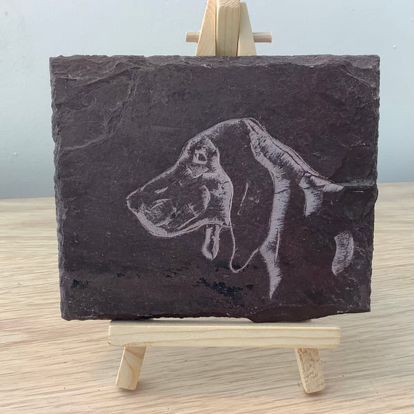 A Dependable Basset Hound Dog - original art hand carved on recycled slate