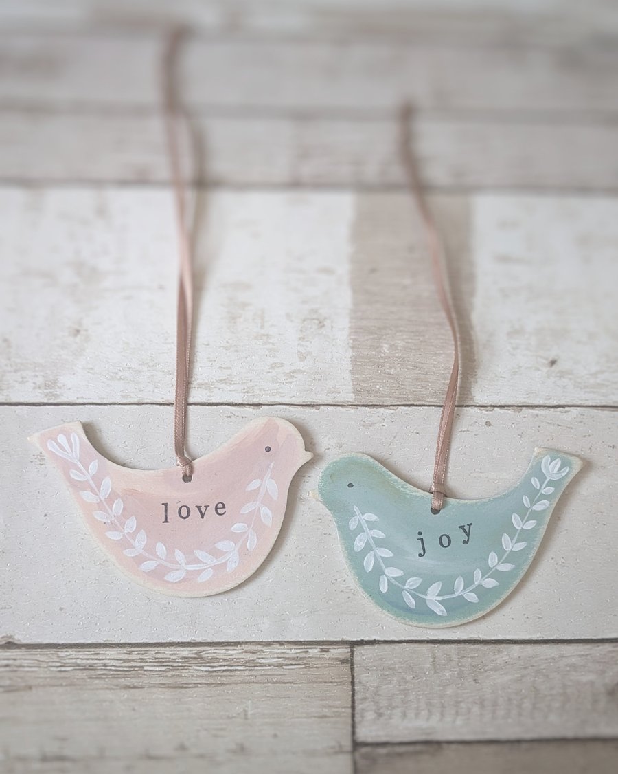 Hand Painted Wooden Birds Hanging Decorations