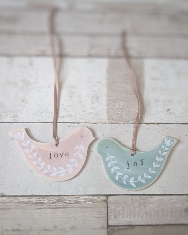 Hand Painted Wooden Birds Hanging Decorations