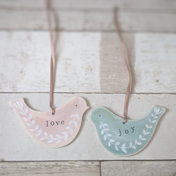 Hand Painted Wooden Birds Hanging Decorations