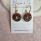 Christmas Glitter Wreath Earrings - Red & Green Festive Hoops