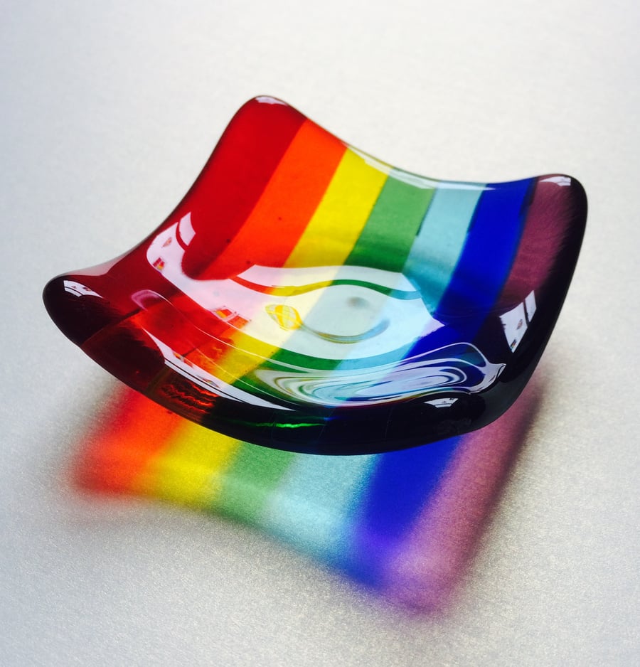 Fused Glass Rainbow Dish 