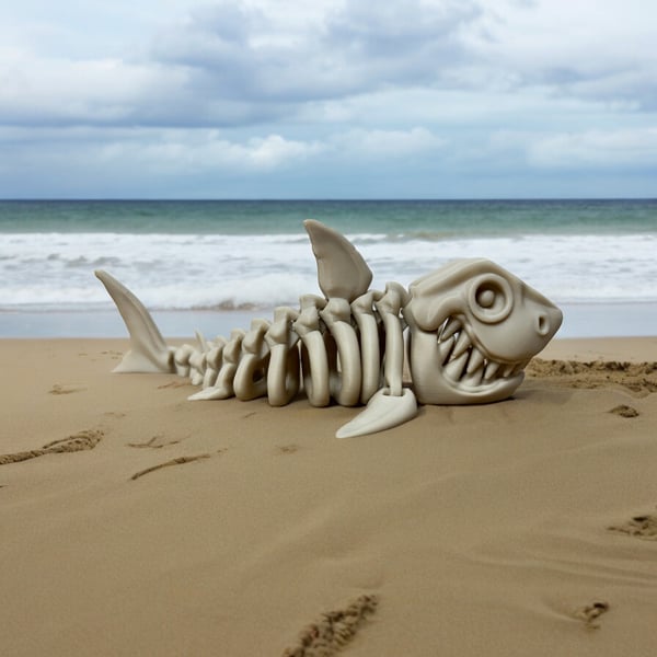 Fidget Shark Skeleton Moving Jaws & Fully Articulated Body 3d Printed Aquatic