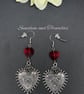 Gothic All Seeing Eye Earrings - Red Heart Earrings - Handmade - Drop Earrings - Image 2
