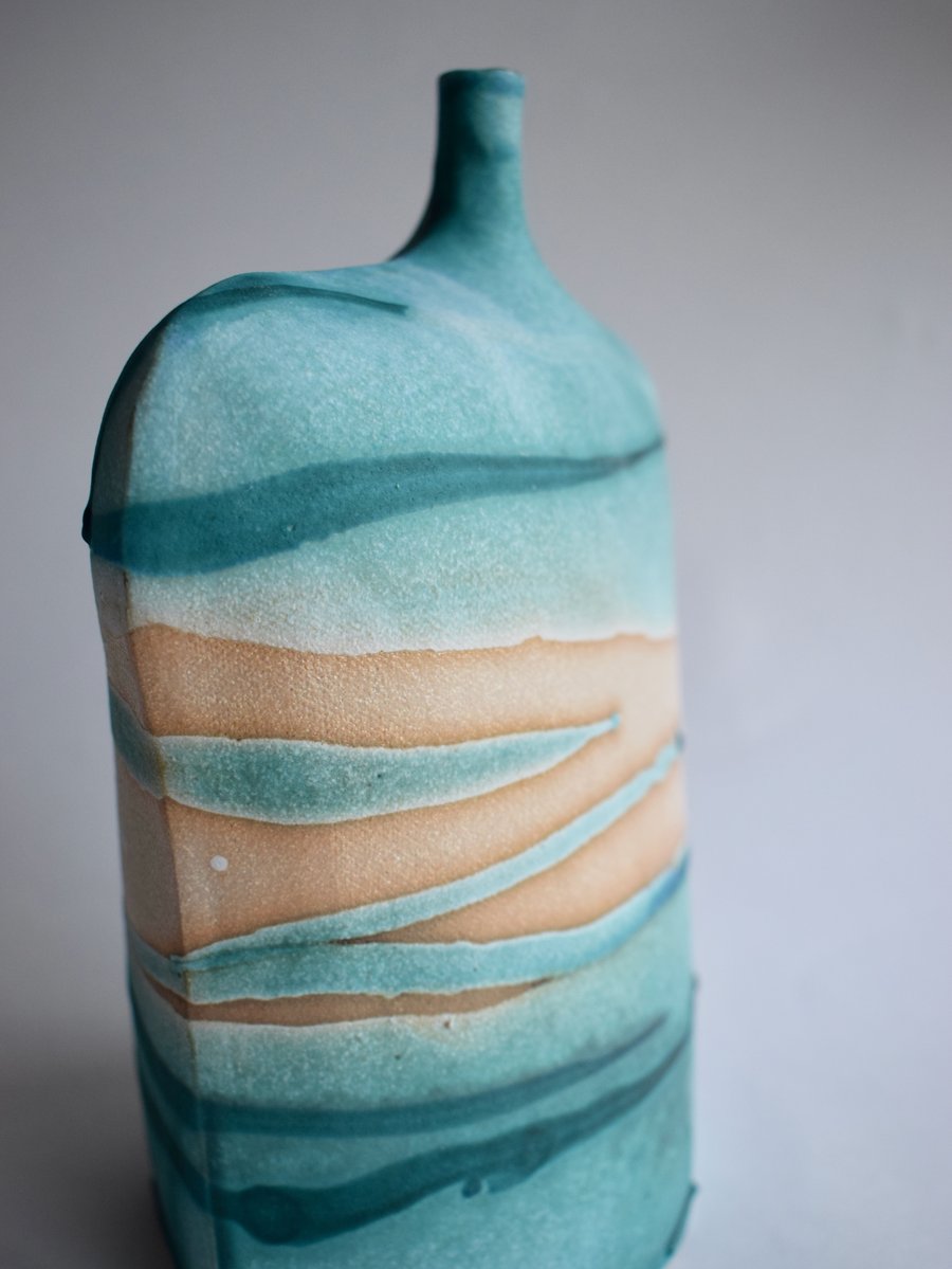 Turquoise Seascape Large Ceramic Bottle