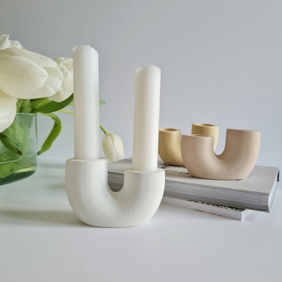 Double Candle Concrete Holder with Flowy Design