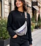 Leather sling bag silver leather crossbody bag shoulder bag
