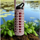 Hand Crochet Water Bottle Holder Crossbody Water Bottle Carrier - Soft Pink