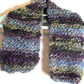 Wool Blend Short Fancy Yarn Hand Knitted Scarf - UK Free Post