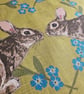 Rabbits in forget-me-not heart tea towel design, organic cotton, hanging loop - Image 6