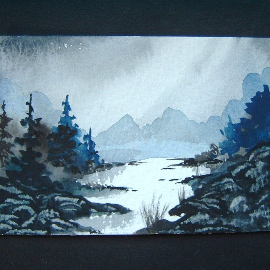 Art painting aceo SFA original paintings landscape river 54