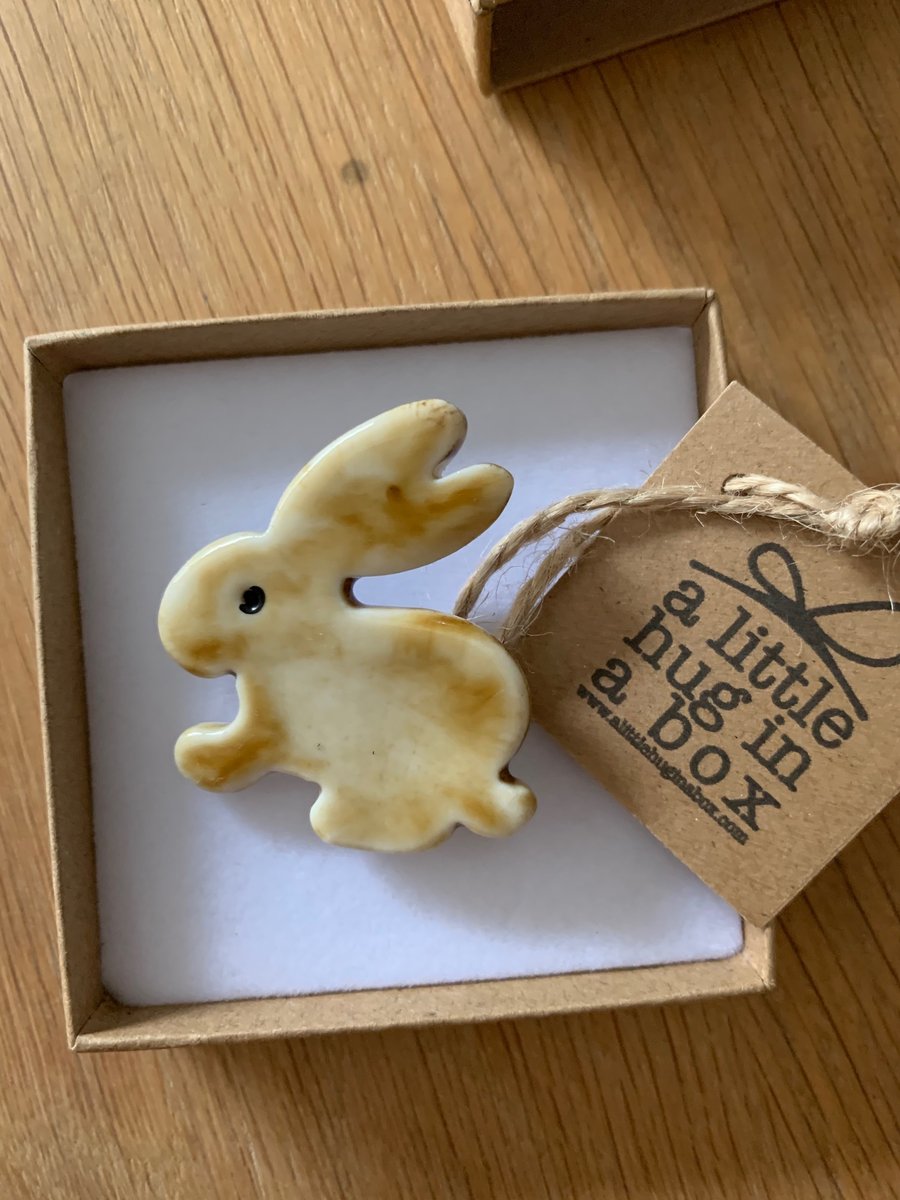 A little hug in a box rabbit brooch gift