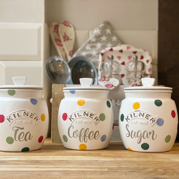 Emma Bridgewater Themed Tea Coffee Sugar Kilner Canisters Polka Dot