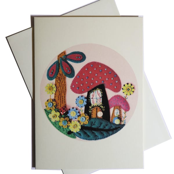 Greeting card - Pink Fairyland Felt Art - digital art - can frame for wall art 