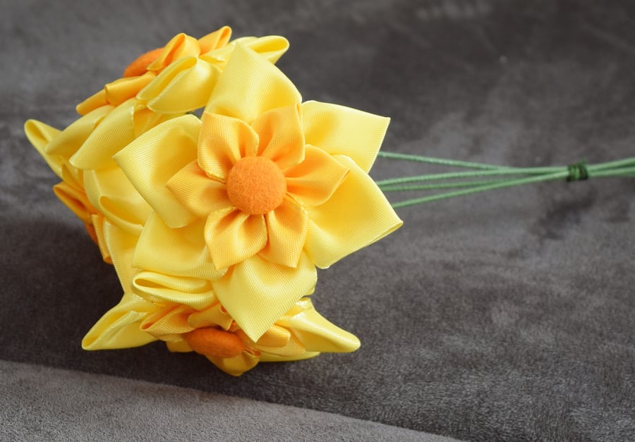 Individual Handmade Ribbon Flower Stems