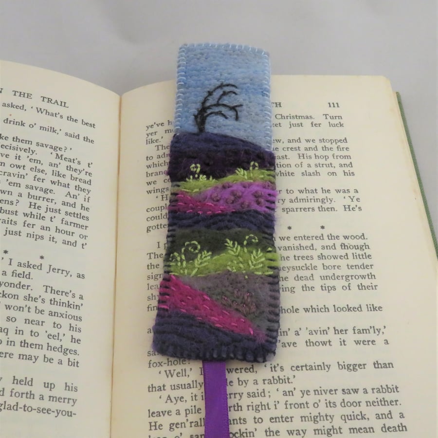 Bookmark - moorland embroidered and felted