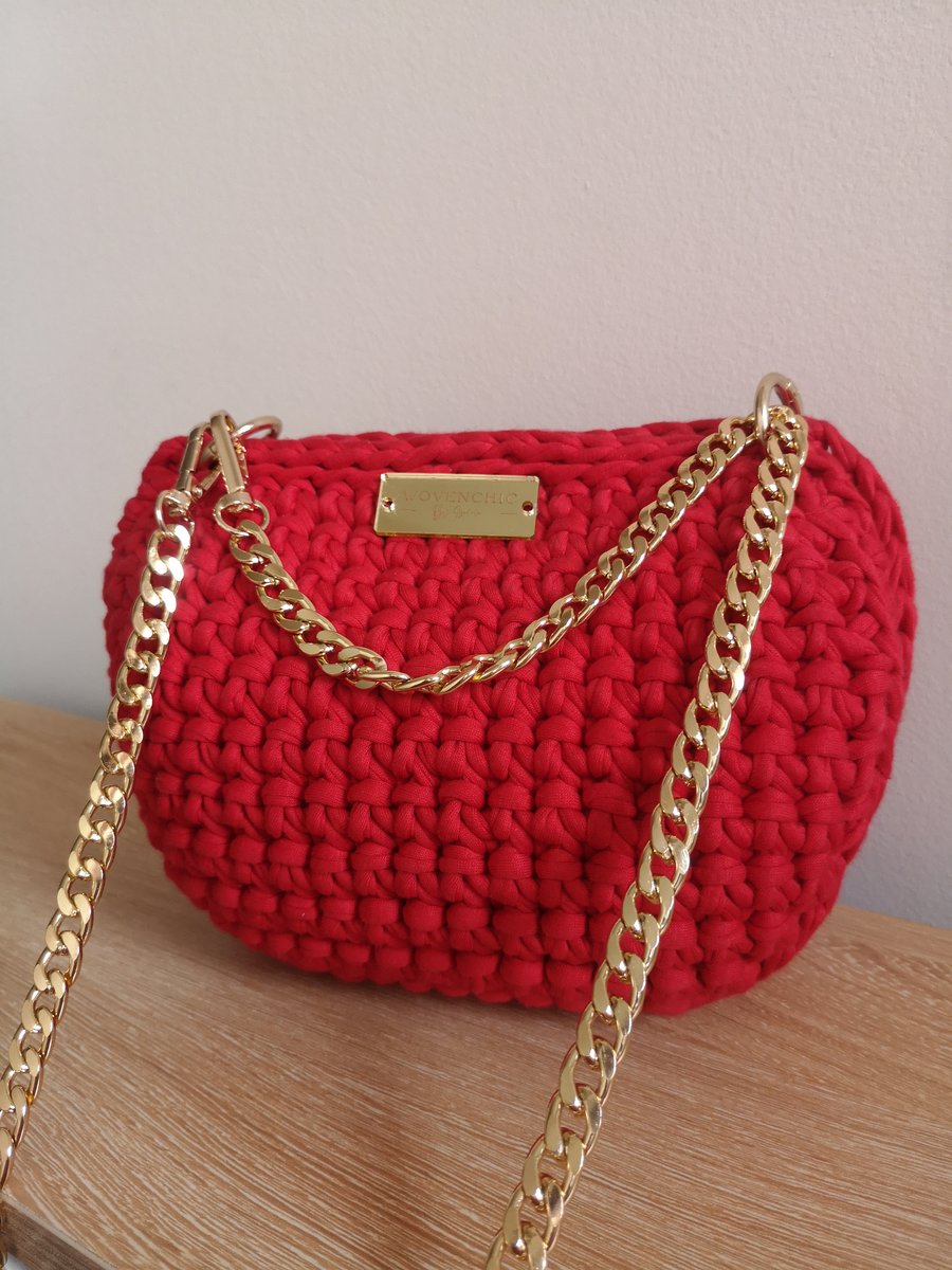 Red crochet bag