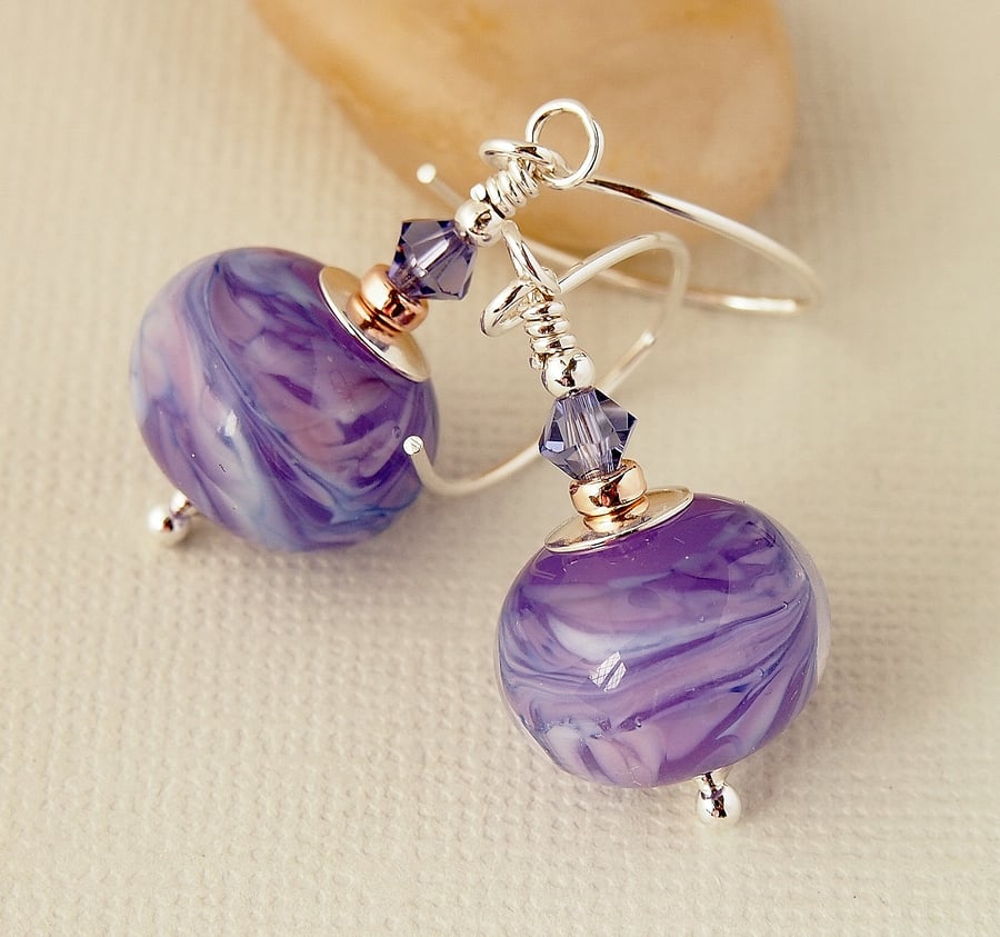 Lavender Lampwork Glass Bead Earrings - Sterling Silver
