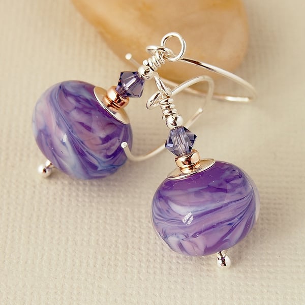Lavender Lampwork Glass Bead Earrings - Sterling Silver
