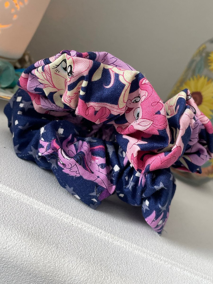 Handmade Set of 2 my little pony themed scrunchies hair bands