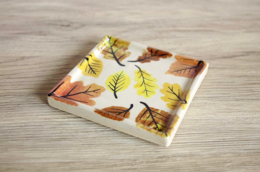 Coaster (Square) - Autumn Colours Beech and Oak Leaves, Pattern
