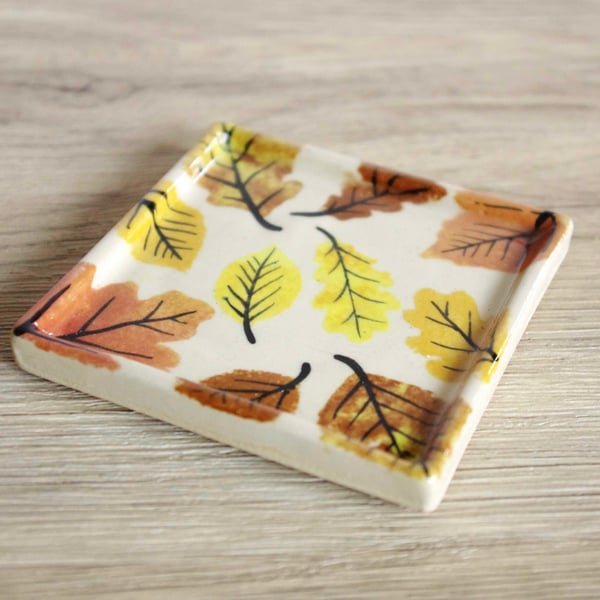 Coaster (Square) - Autumn Beech and Oak Leaves, Pattern