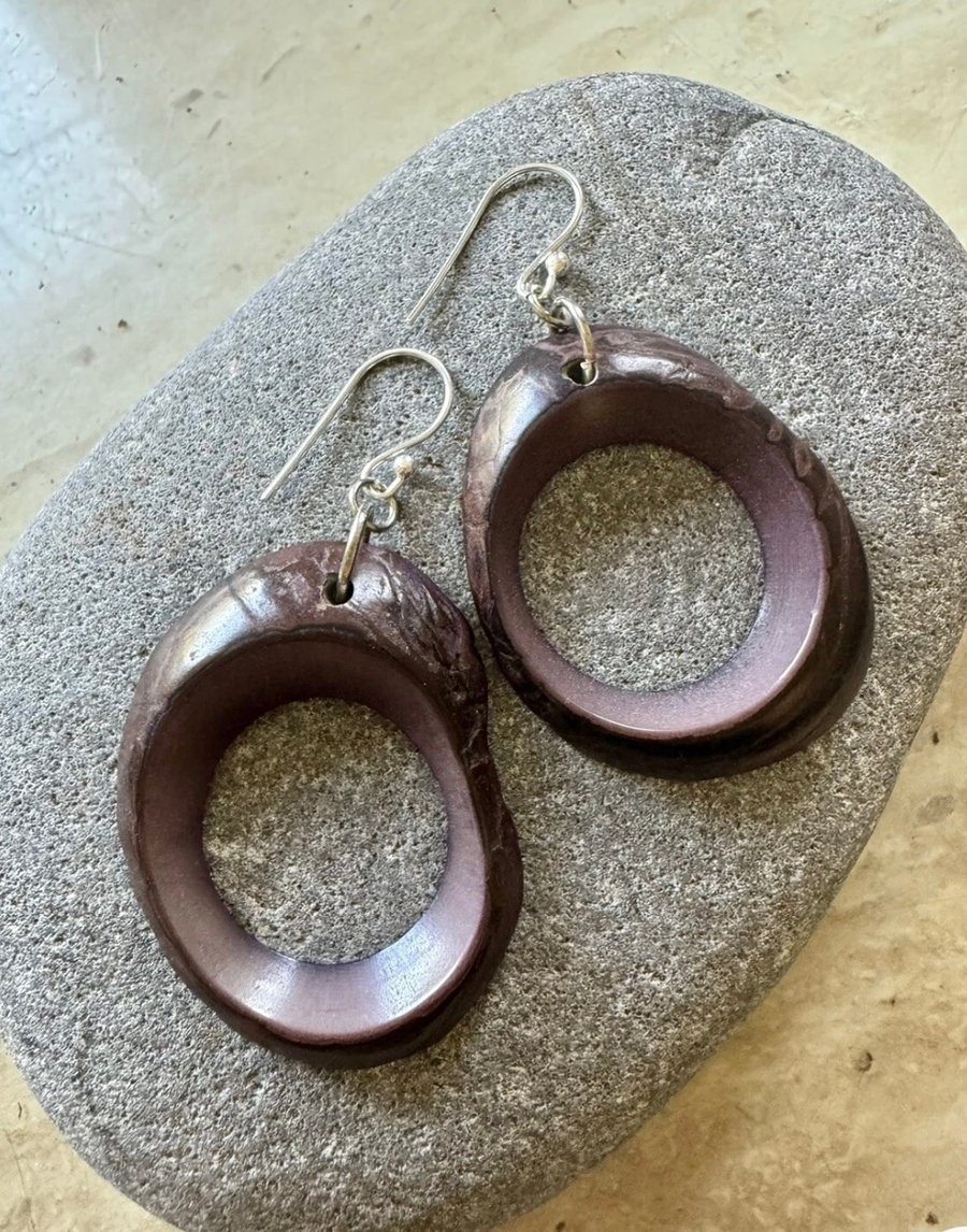 Eco purple tagua nut hoop earrings