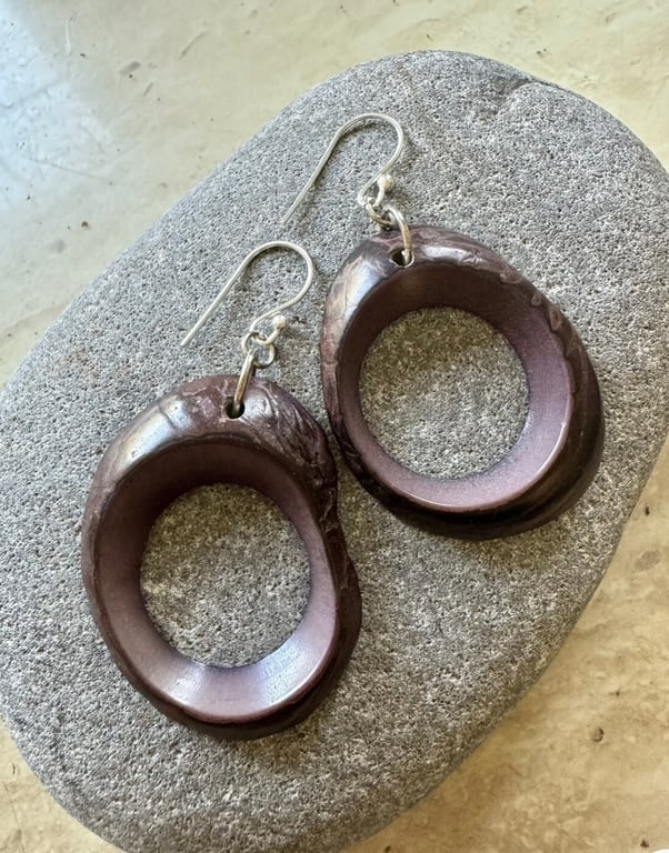Eco purple tagua nut hoop earrings