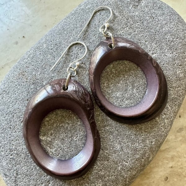 Eco purple tagua nut hoop earrings