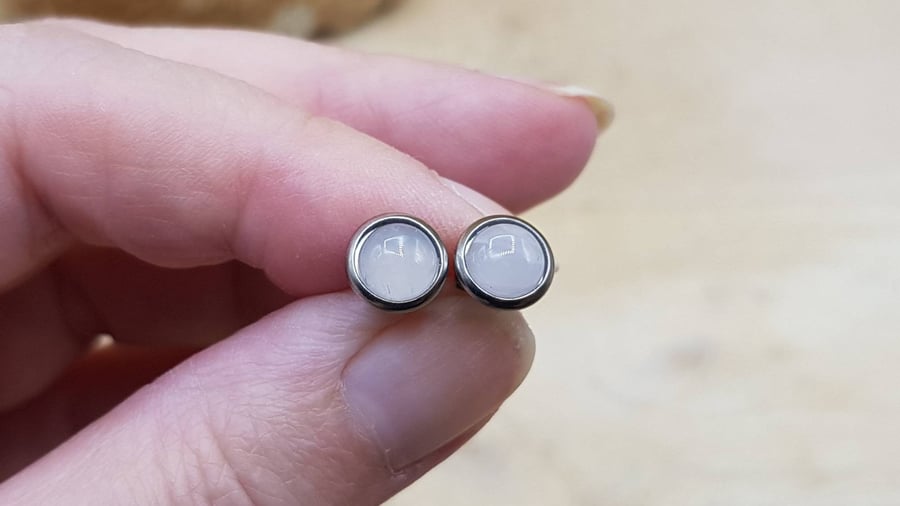 Hypoallergenic Rose Quartz Stud earrings. January birthstone. Stainless steel